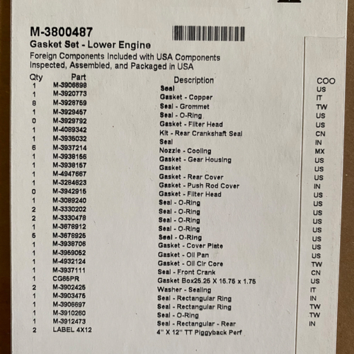 24v lower gasket set