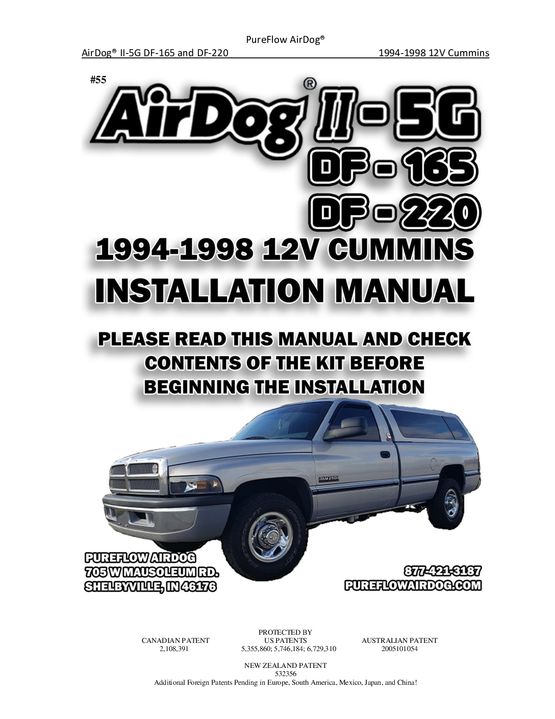 AirDog®II-5G fuel 
air separation and delivery system for the 1994-1998 Cummins 12V